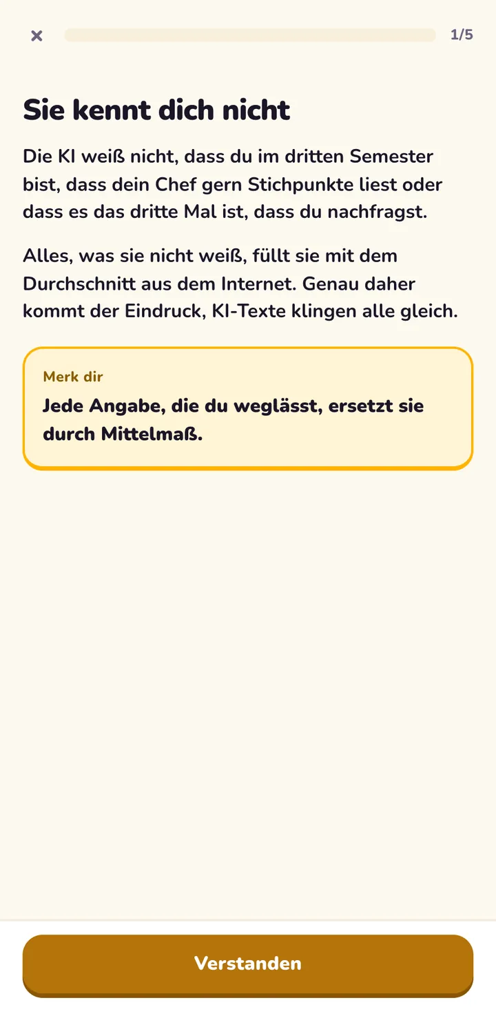 Klenna, Bildschirm Lektion: Eine Lektion aus Kapitel „Prompten